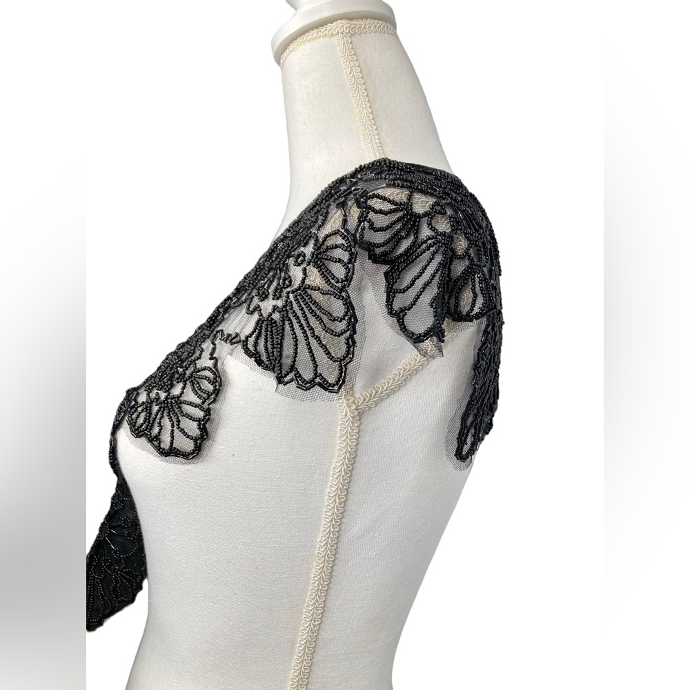 Vintage Black Beaded Mesh Floral Design Bolero Collar Shaw Belt Multi-way Piece - Picture 10 of 16